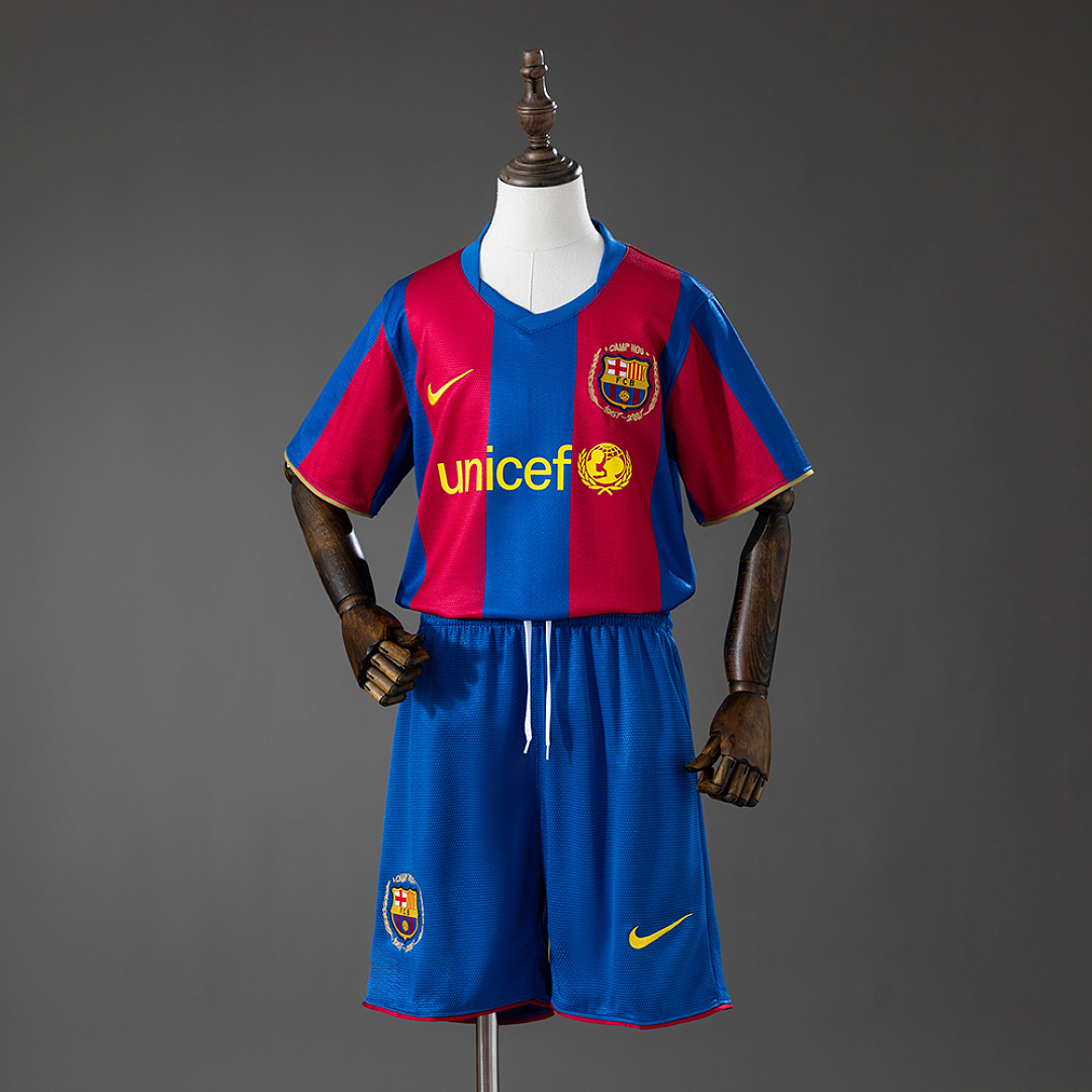Barcelona 07/08 Home Retro Kids Kit Jersey Size 16-28 3