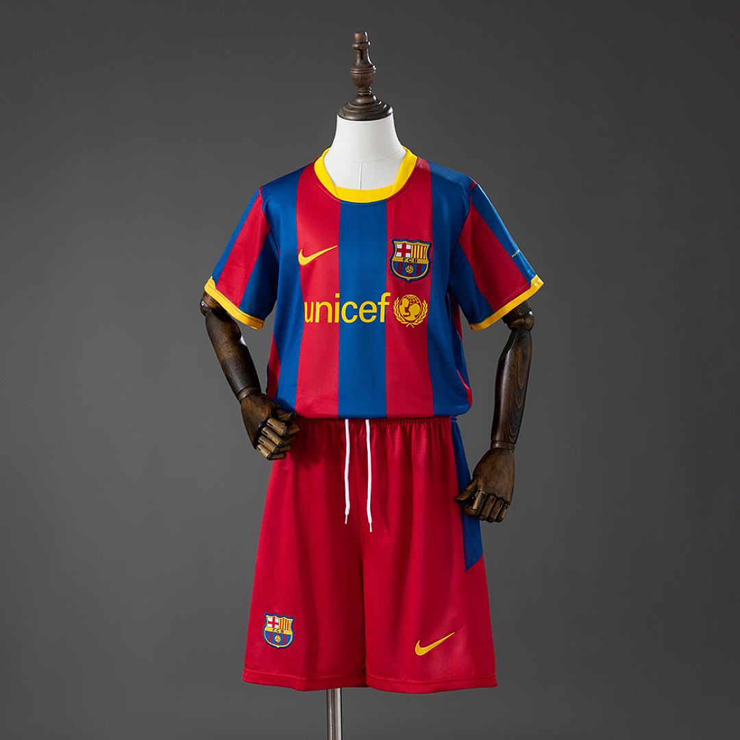 Barcelona 10/11 Home Retro Kids Kit Jersey Size 16-28 3