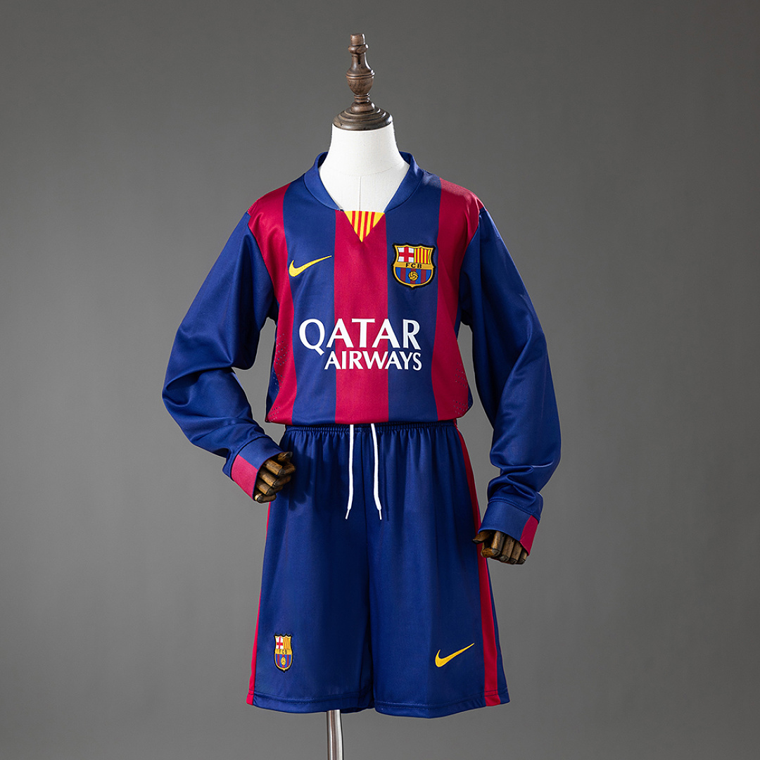 Barcelona 14/15 Home Retro Long-Sleeve Kids Kit Jersey Size 16-28 3