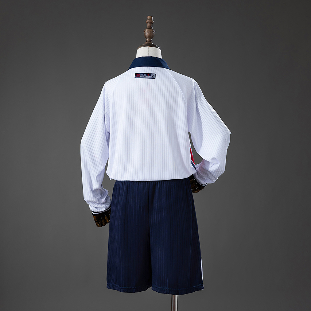 England 1998 Home Retro Long-Sleeved Kids Kit Jersey Size 16-28 2