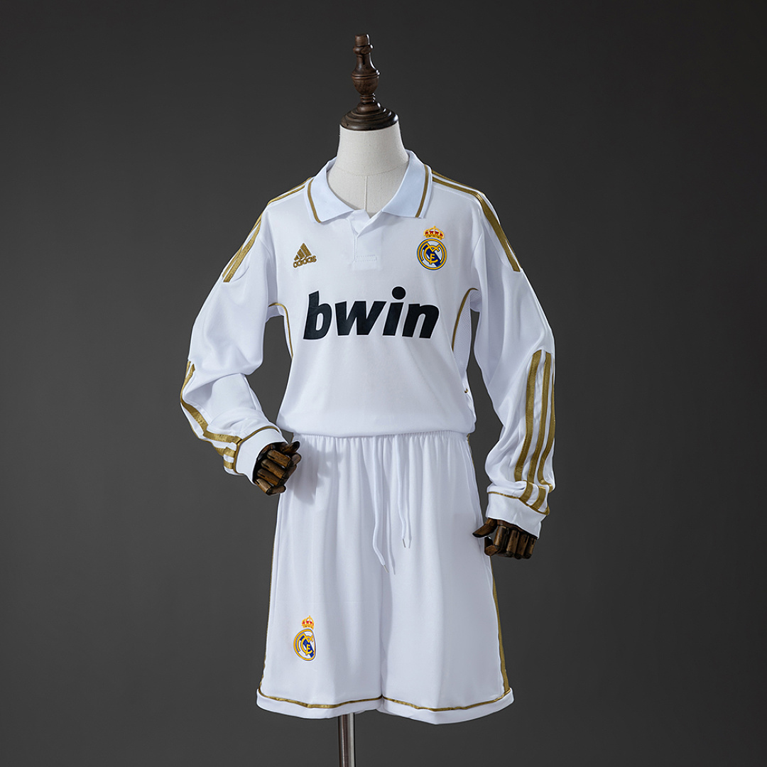 Real Madrid 11/12 Home Retro Long-Sleeve Kids Kit Jersey Size 16-28 3