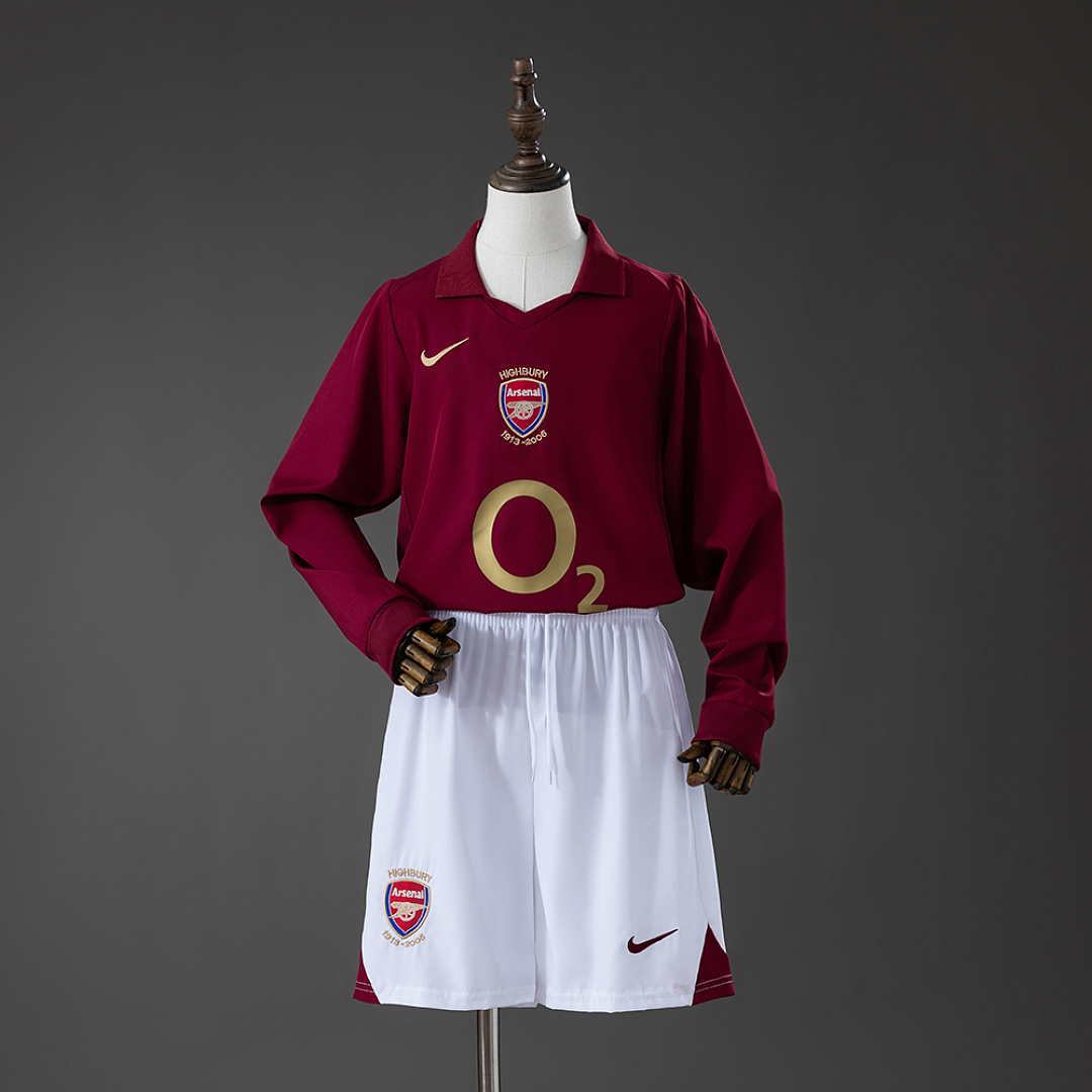 Arsenal 05/06 Home Retro Long Sleeve Kids Kit Jersey Size 16-28 3