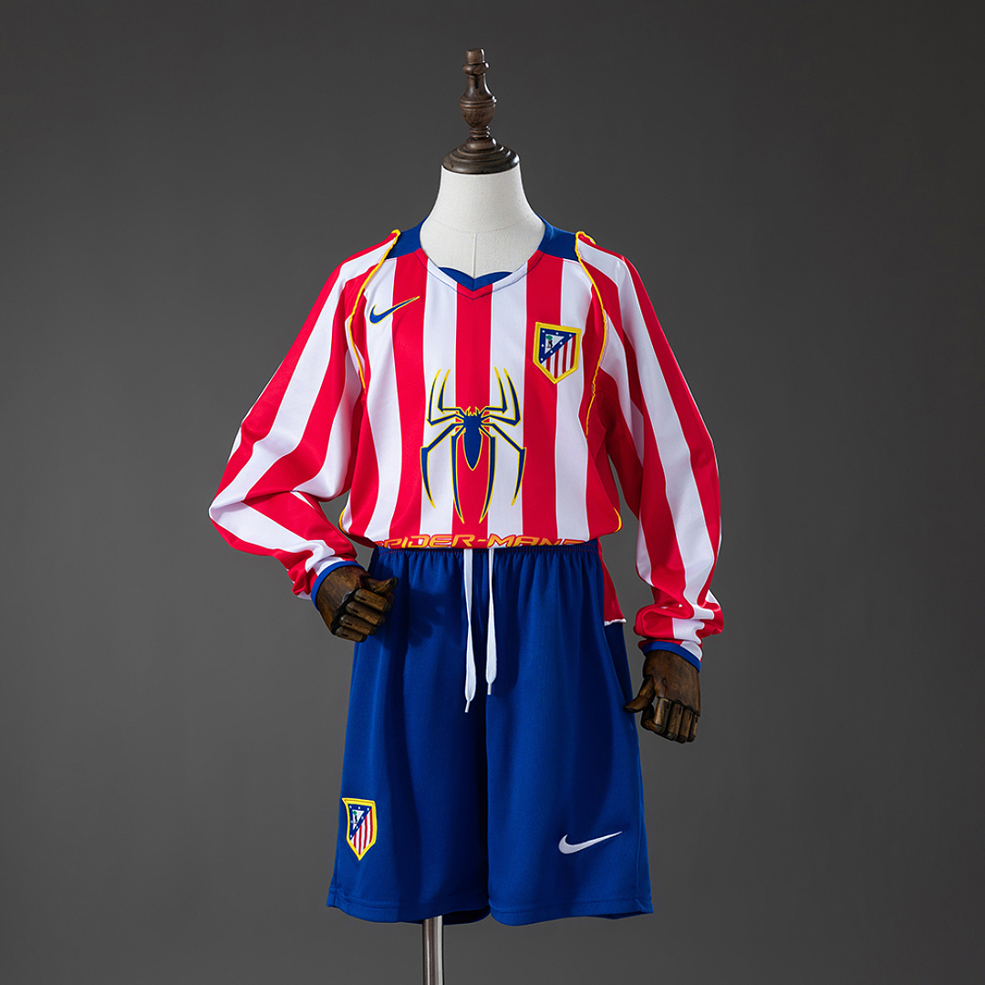 Atletico Madrid 04/05 Home Retro Long Sleeve Kids Kit Jersey SIZE 16-28
