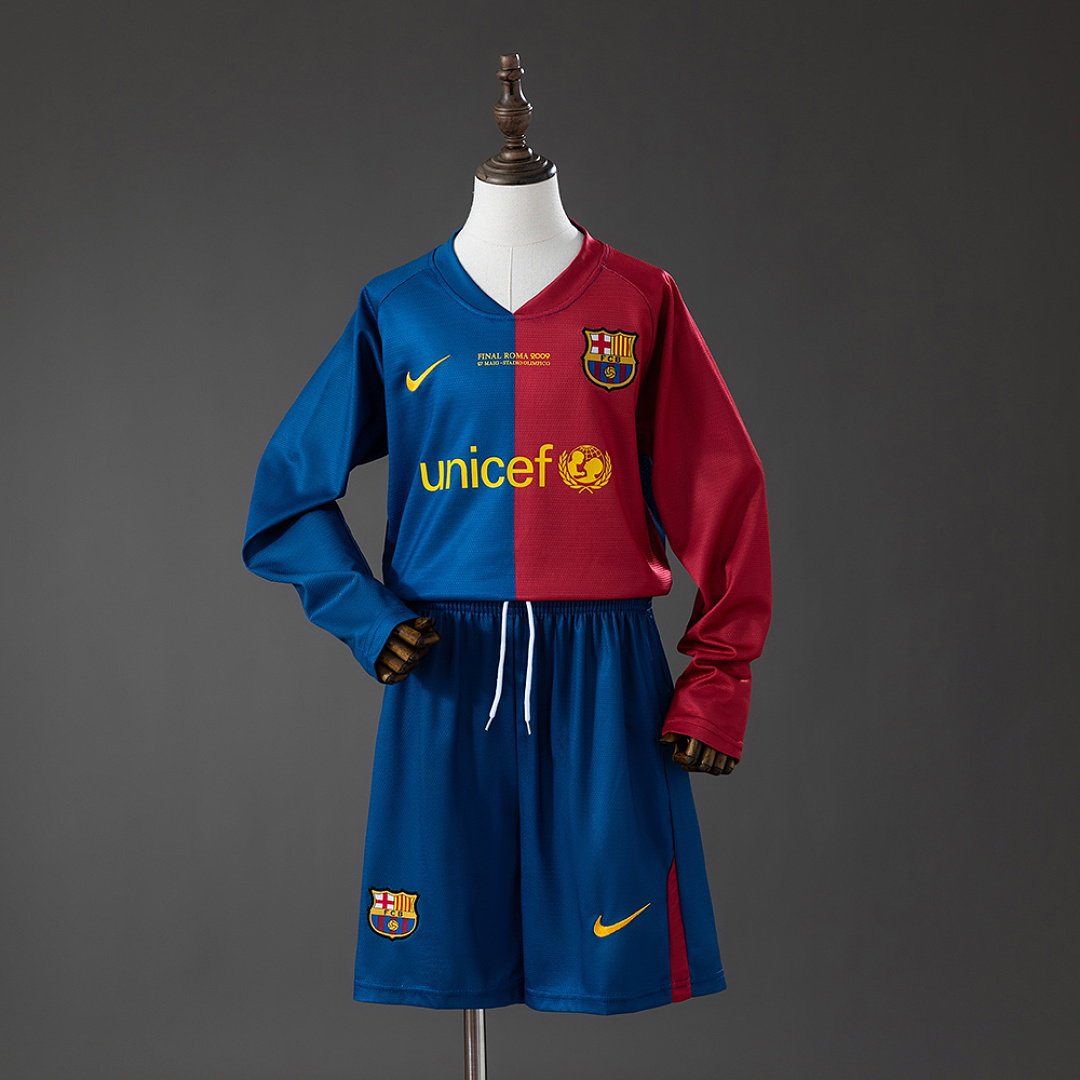 Barcelona 08/09 Home Retro Long Sleeve Kids Kit Jersey SIZE 16-28 3