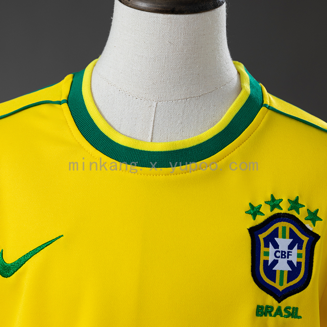 Brazil 1998 Home Retro Long Sleeve Kids Kit Jersey Size 16-28 9