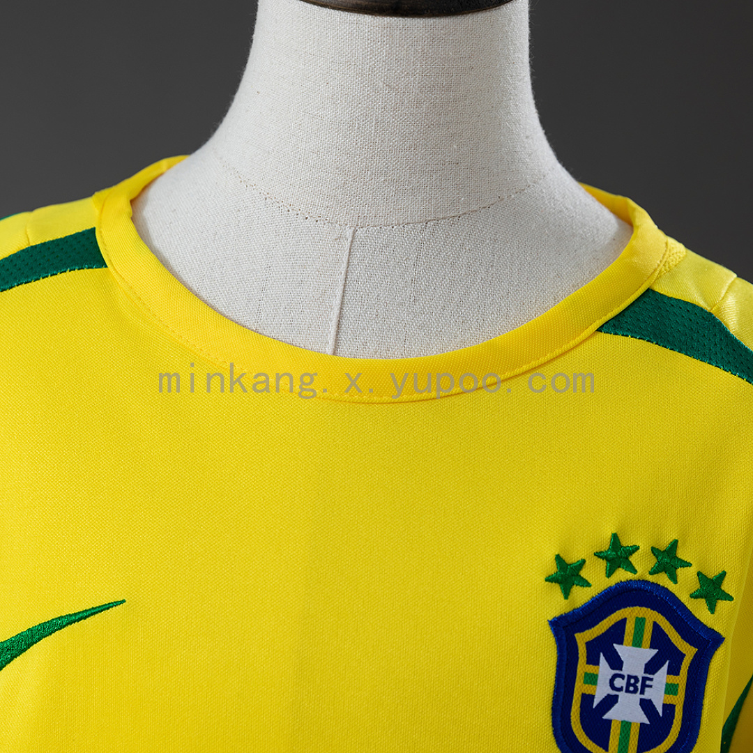 Brazil 2002 Home Retro Long Sleeve Kids Kit Jersey SIZE 16-28 9