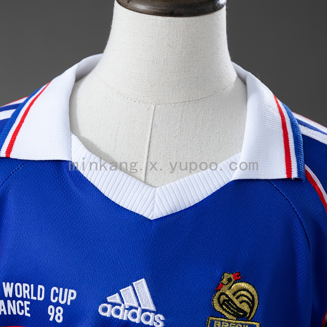 France 1998 Home Retro Long Sleeve Kids Kit Jersey Size 16-28 10