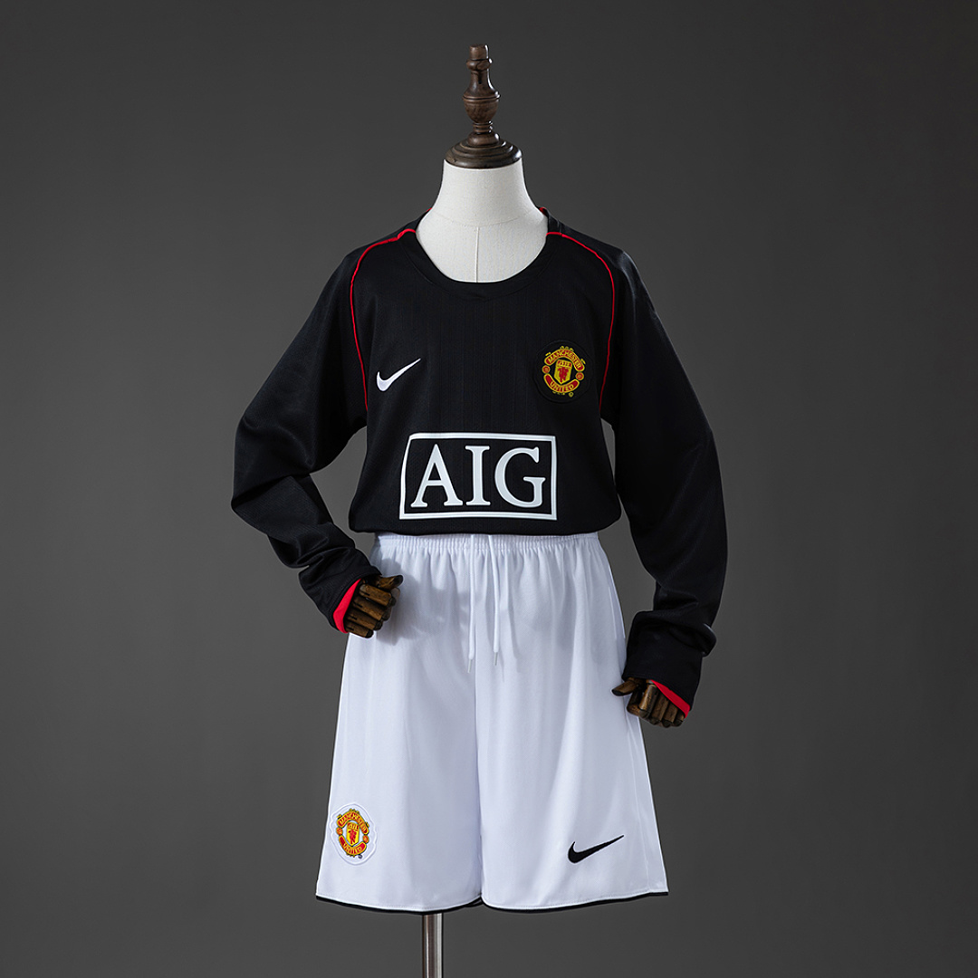 M-U 07/08 Away Retro Long Sleeve Kids Kit Jersey SIZE 16-28 3
