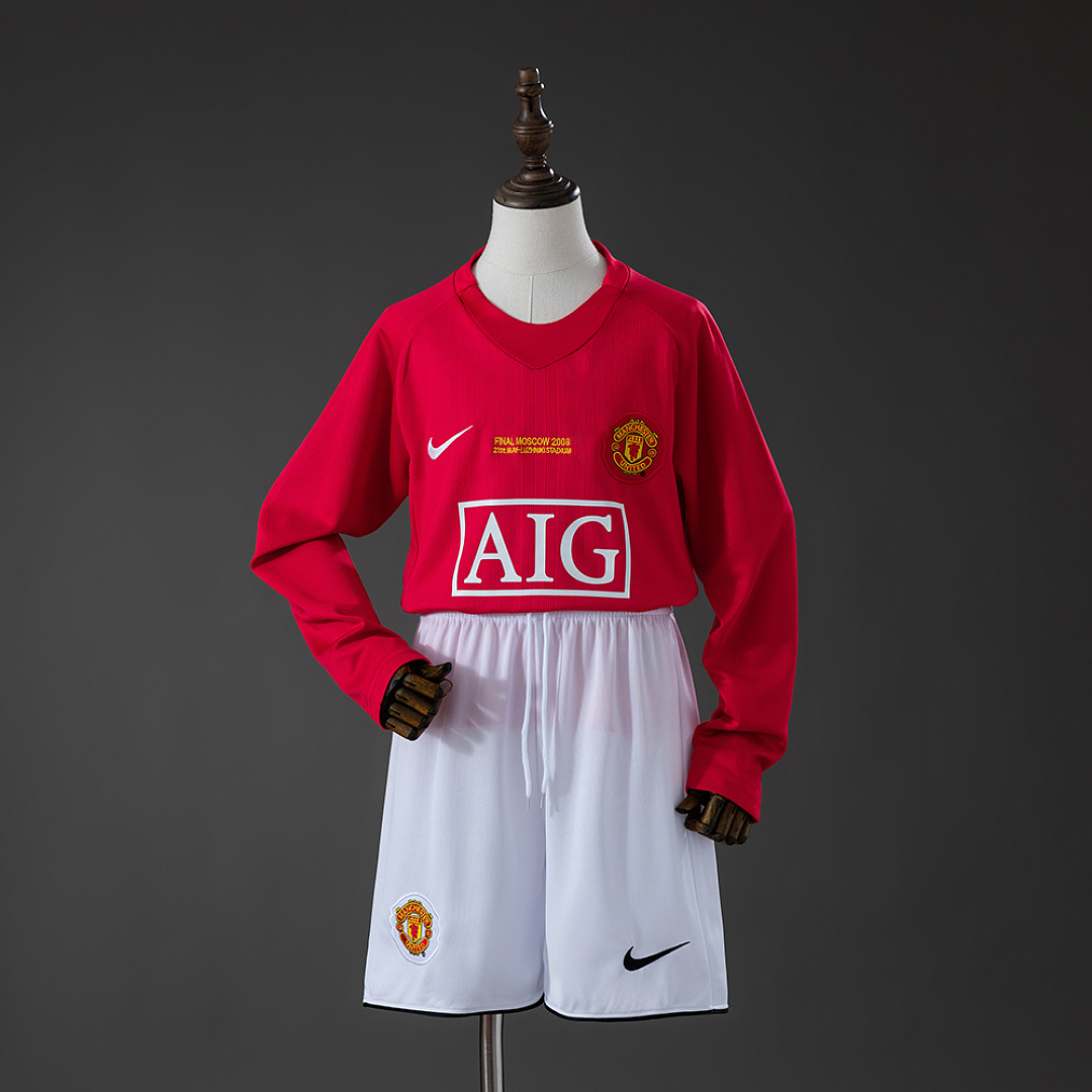 M-U 07/08 Home Retro Long Sleeve Kids Kit Jersey SIZE 16-28 3