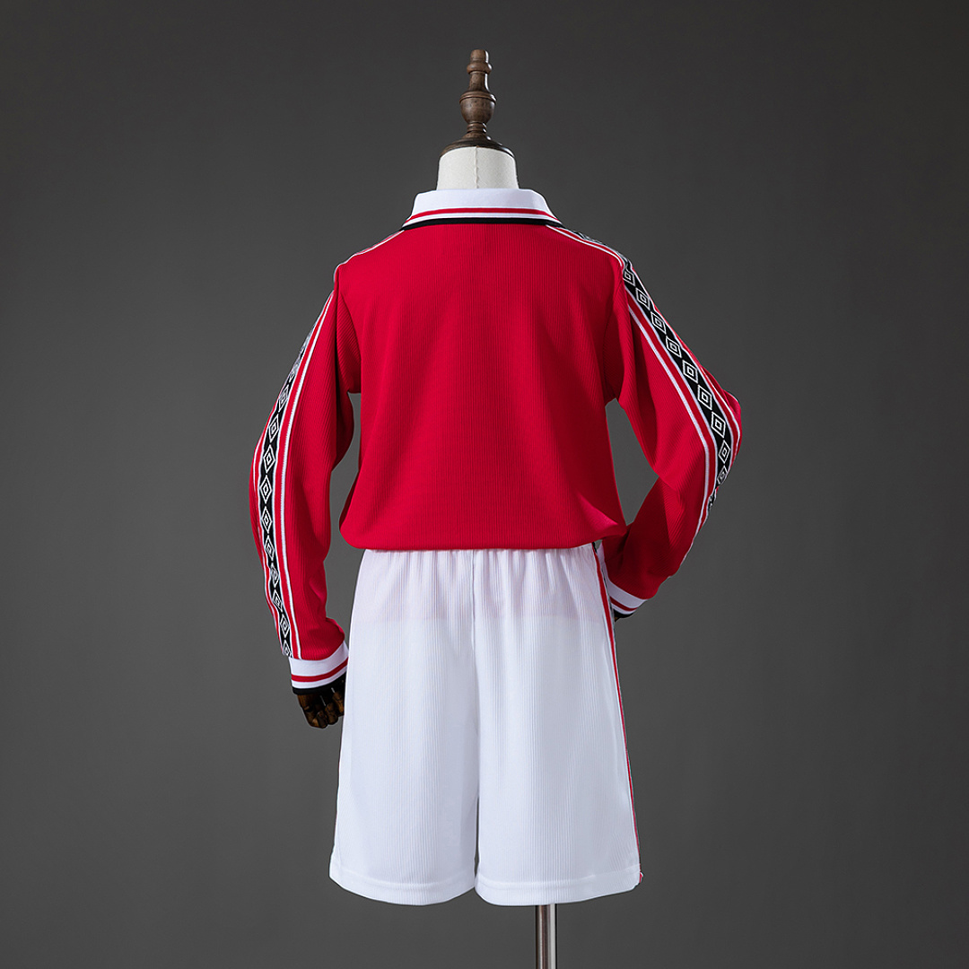 M-U 98/99 Home Retro Long Sleeve Kids Kit Jersey SIZE 16-28 2