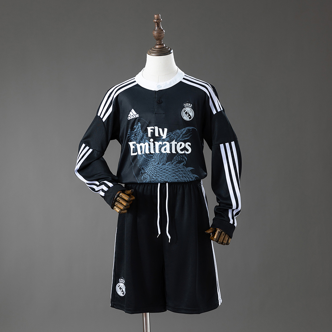 Real Madrid 14/15 Third Away Retro Long Sleeve Kids Kit Jersey SIZE 16-28 3