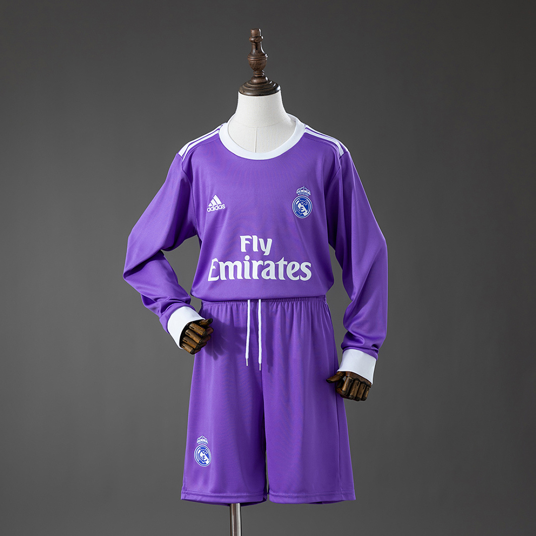 Real Madrid 16/17 Away Retro Long Sleeve Kids Kit Jersey SIZE 16-28 3