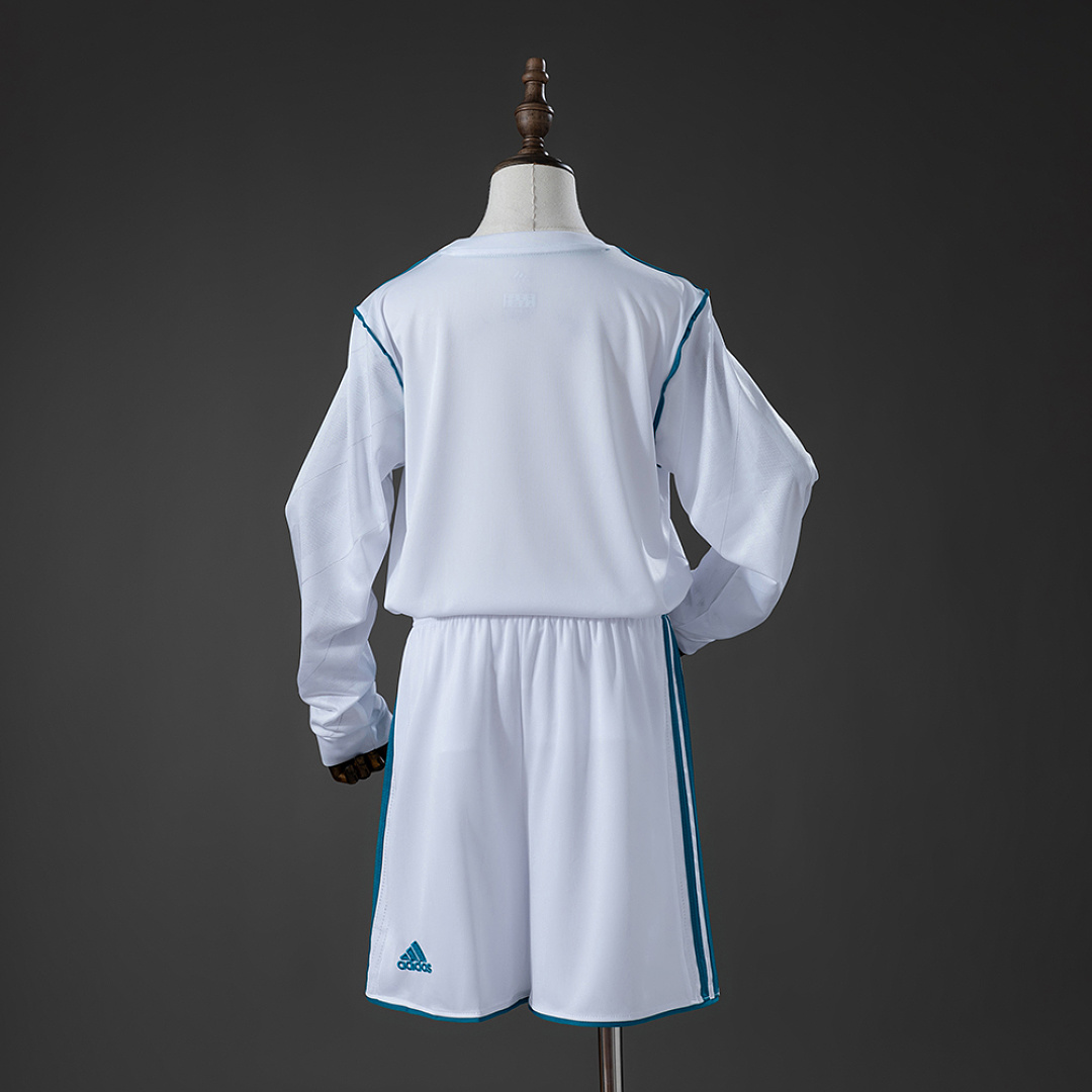Real Madrid 17/18 Home Retro Long Sleeve Kids Kit Jersey Size 16-28 2