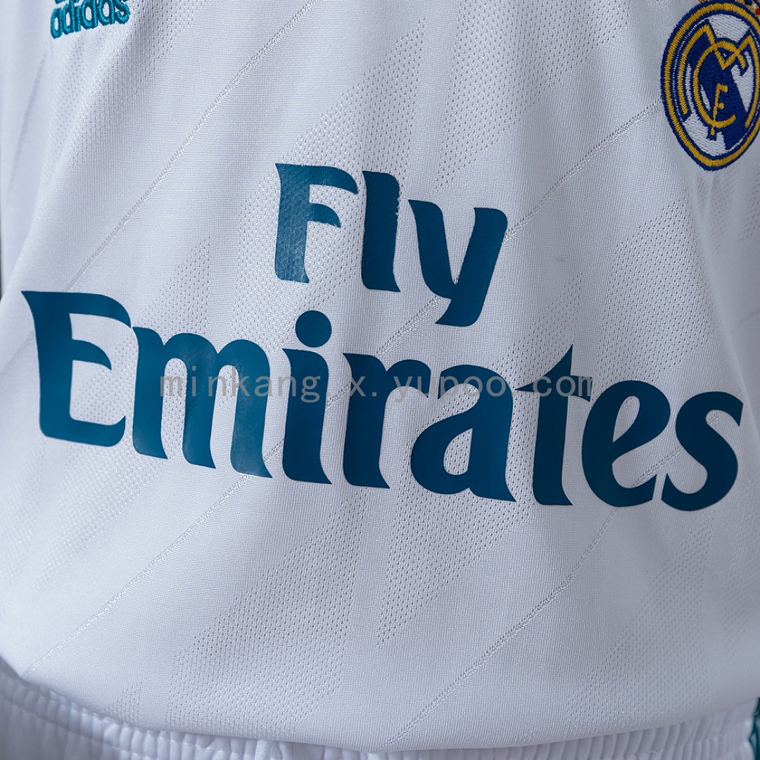 Real Madrid 17/18 Home Retro Long Sleeve Kids Kit Jersey Size 16-28 9