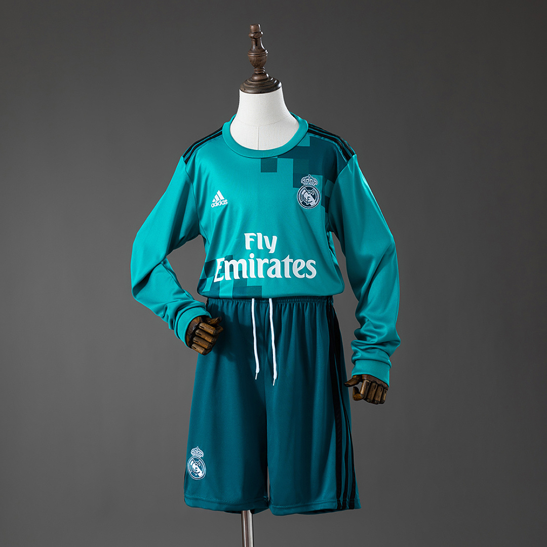 Real Madrid 17/18 Third Away Retro Long Sleeve Kids Kit Jersey SIZE 16-28 3