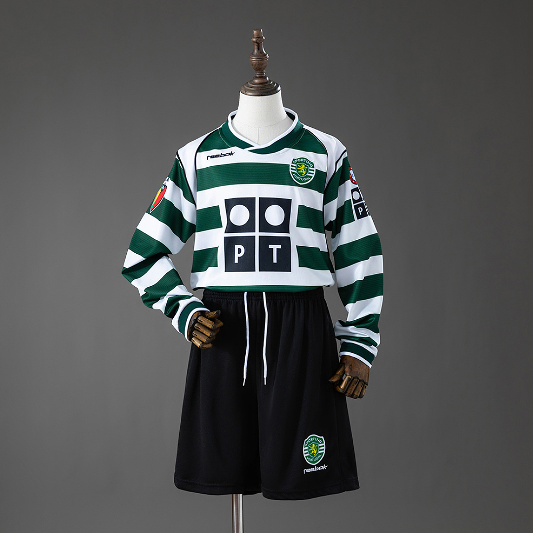 Sporting CP 01/02 Home Retro Long-Sleeve Kids Kit Jersey Size 16-28 3