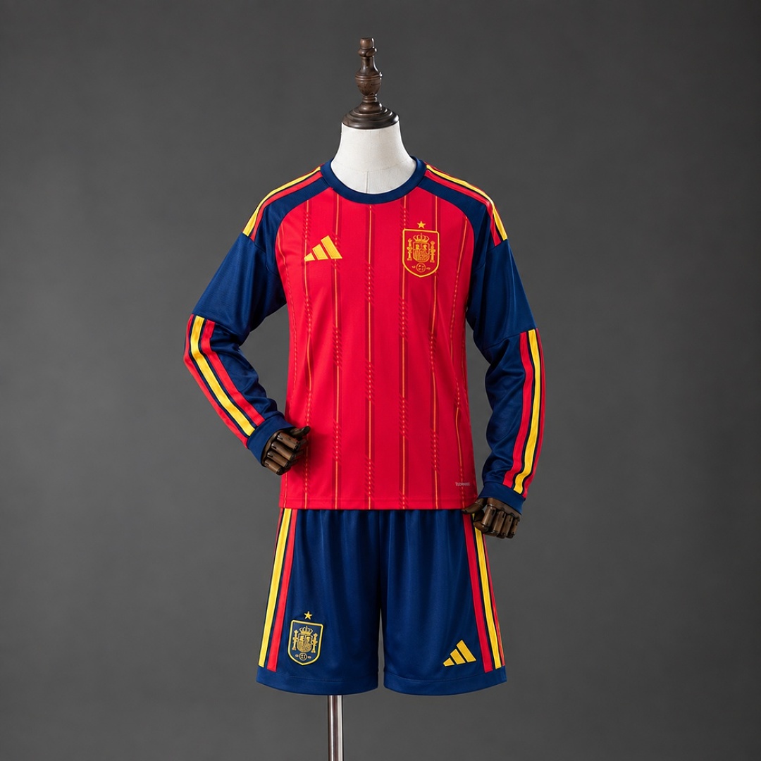 Spain 2026 Home Long-Sleeve Kids Kit Size 16-30 3