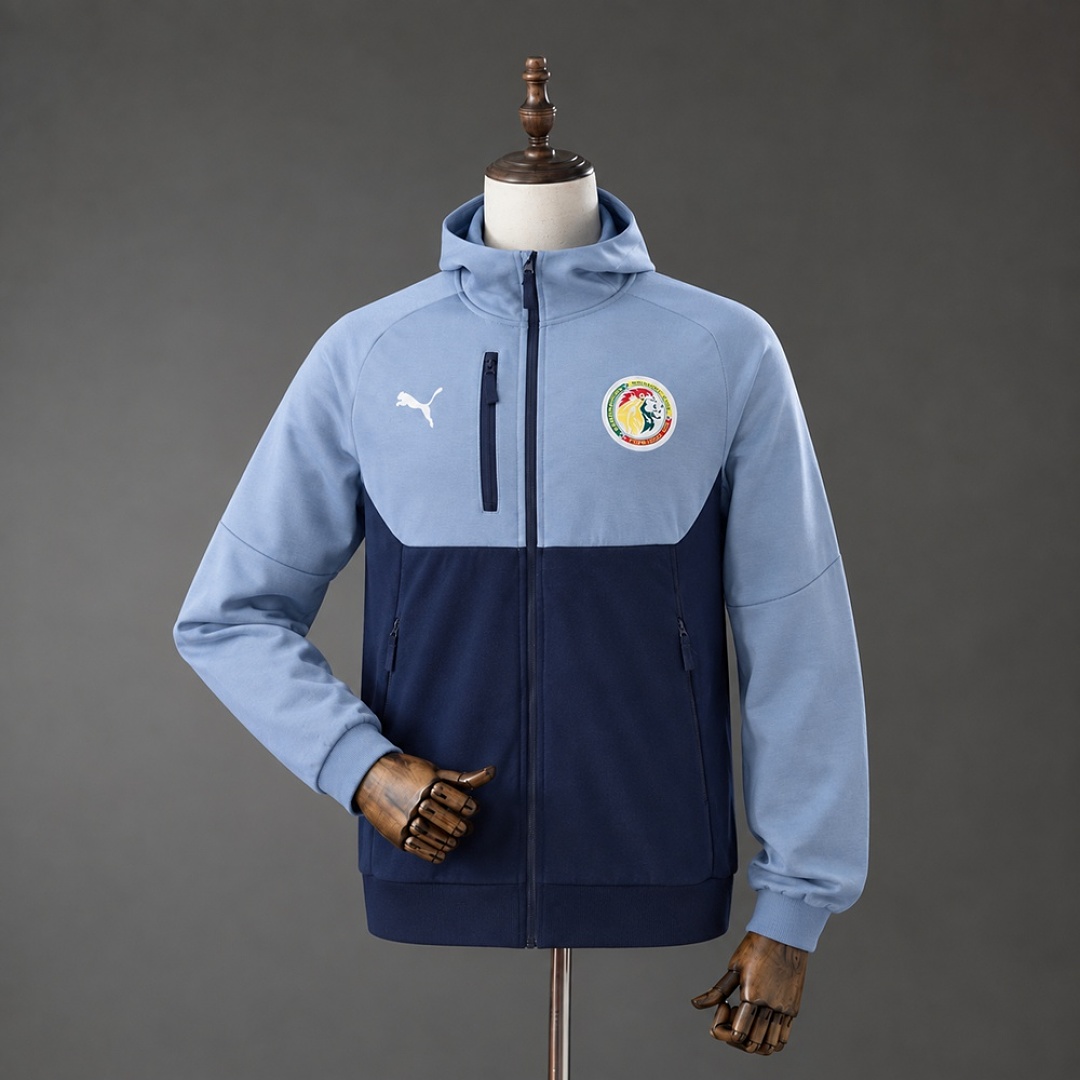 Senegal 2026 Full-Zip Hooded Jacket - Black and Light Blue S-XXL 2