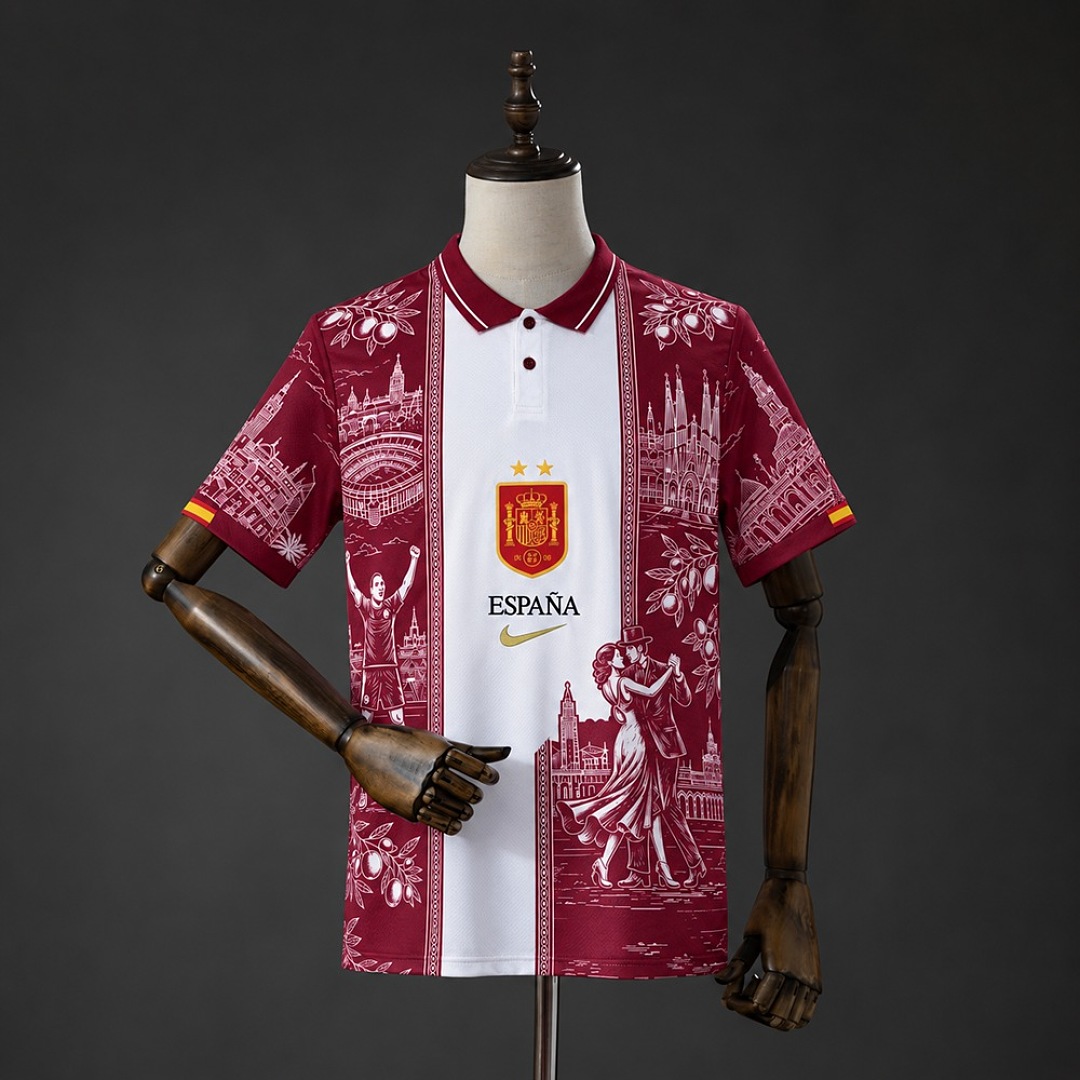 Spain 26/27 Red and White Polo S-XXL 2